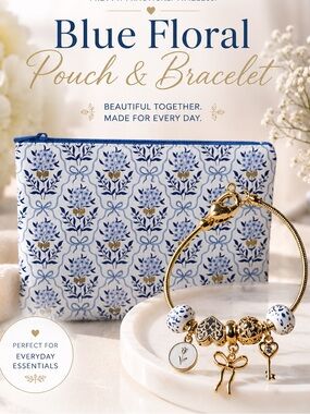 2 PC Gold Bow Charm Bracelet & Pouch matching set